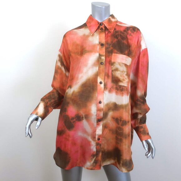 Zimmermann Vacay Tie Dye Shirt & Relaxed Pants Set Pink/Orange Silk Size 2 NEW - Picture 7 of 14